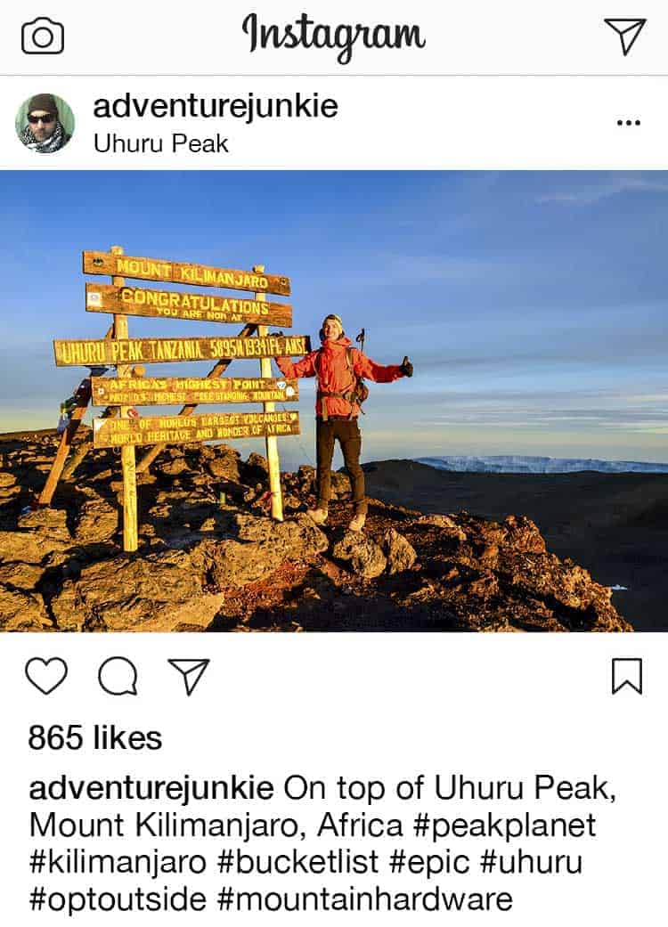 instagram climb kilimanjaro