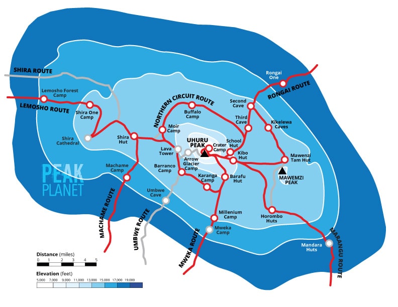 Peak Planet's Kilimanjaro Routes Map