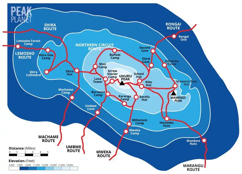 kilimanjaro routes map