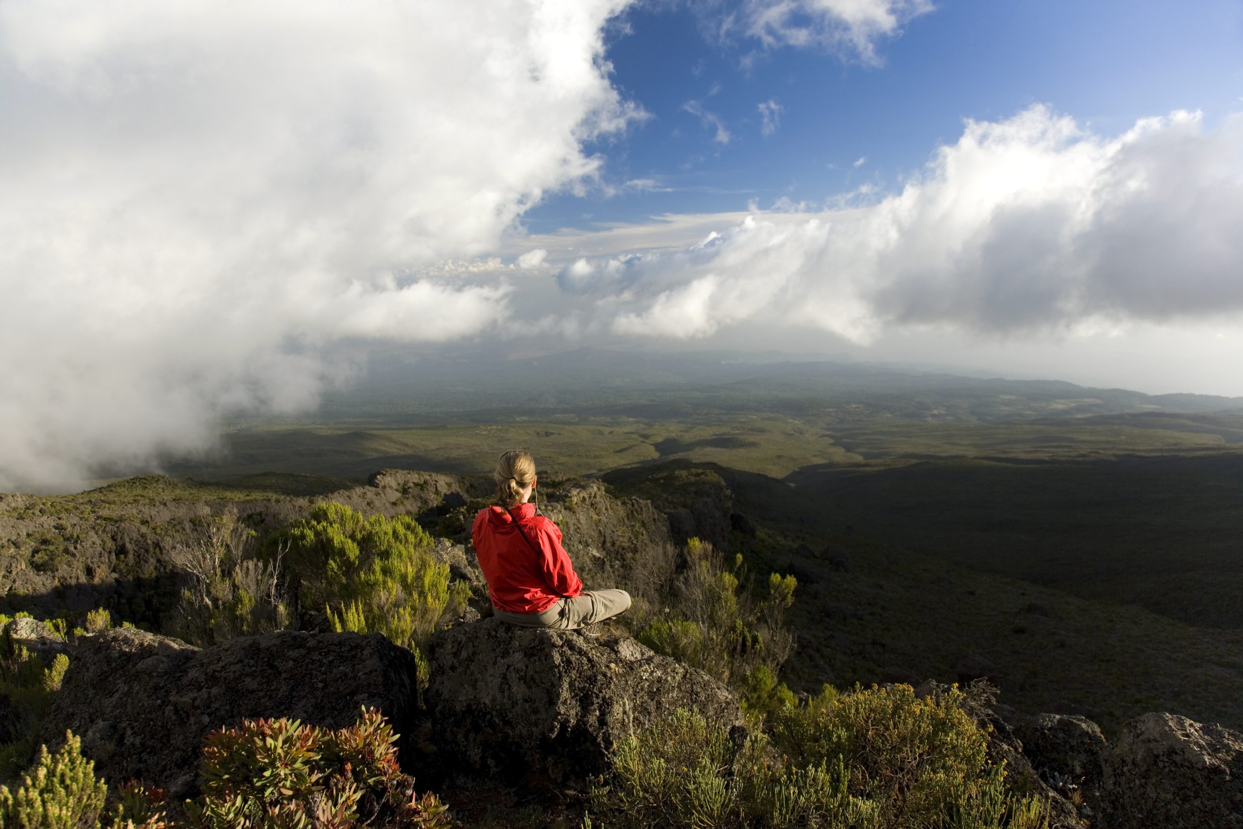 Rear,View,Of,Woman,Meditating,At,The,Rock,Of,The